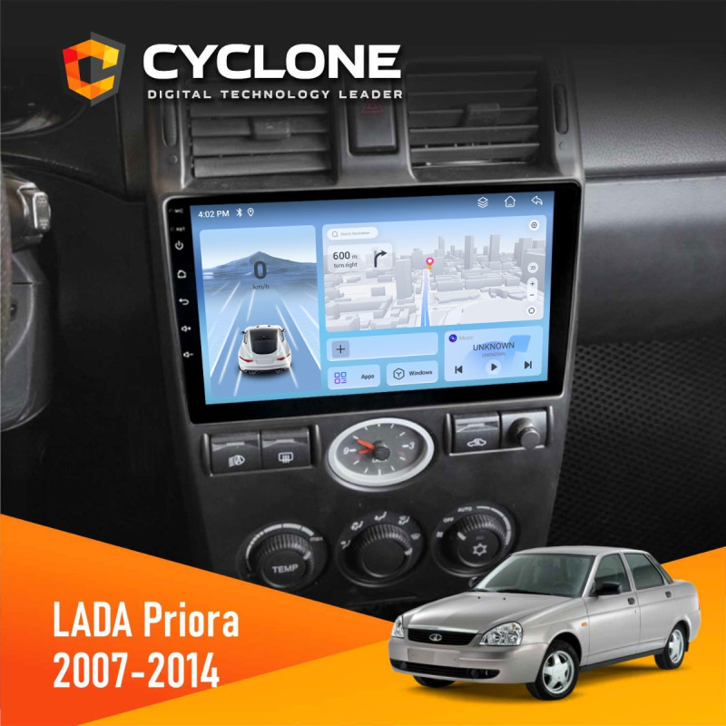 Штатна магнітола Lada Priora Black 2007-2014 Cyclone C9-012 4x64, DSP, 4G