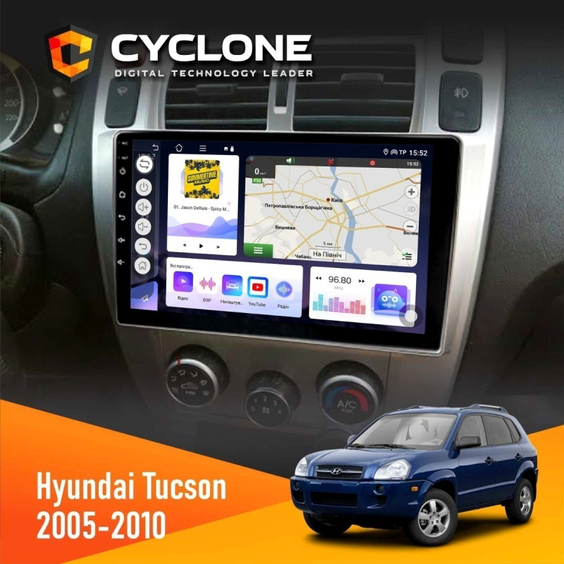 Штатна магнітола Hyundai Tucson 2005-2010 Black Cyclone C10-011 4x64, DSP