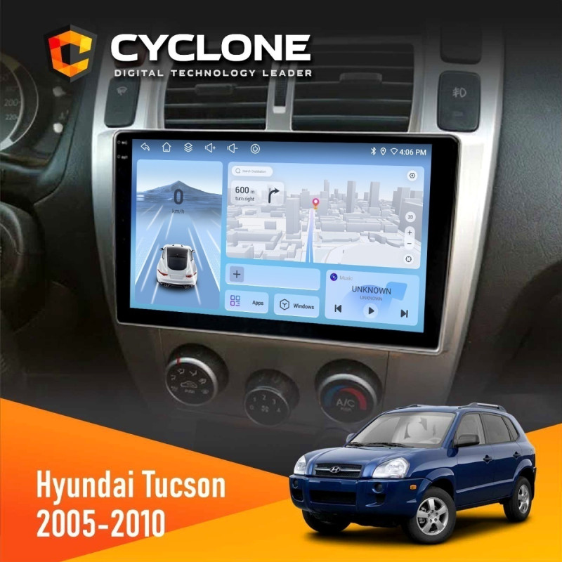 Штатна магнітола Hyundai Tucson 2005-2010 Black Cyclone C10-012 4x64, DSP, 4G