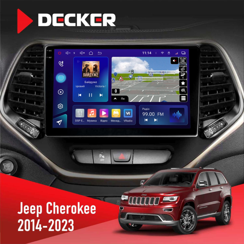 Штатна магнітола Jeep Cherokee 2014-2023 Decker D10-009 4x64, DSP, 4G, 2k