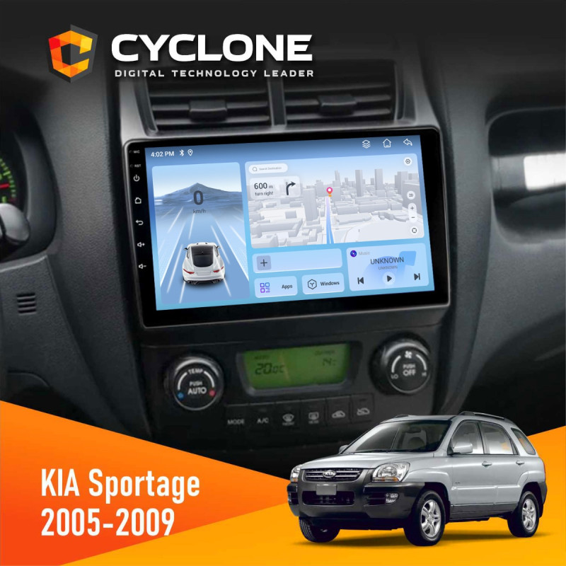Штатна магнітола KIA Sportage 2005-2009 Cyclone C9-012 4x64, DSP, 4G