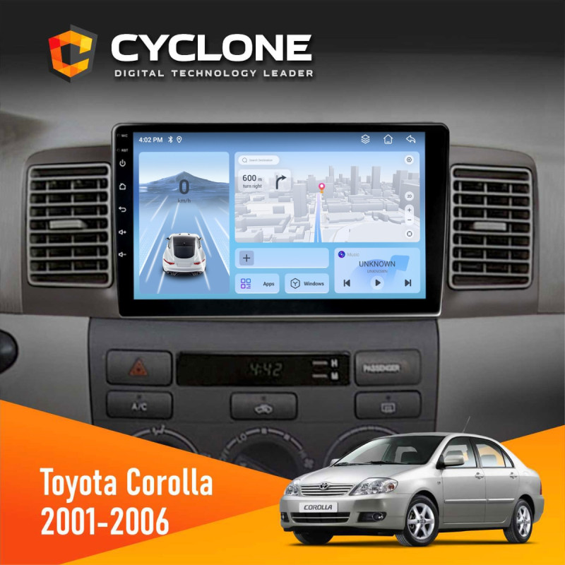 Штатна магнітола Toyota Corolla 2001-2006 Cyclone C9-012 4x64, DSP, 4G