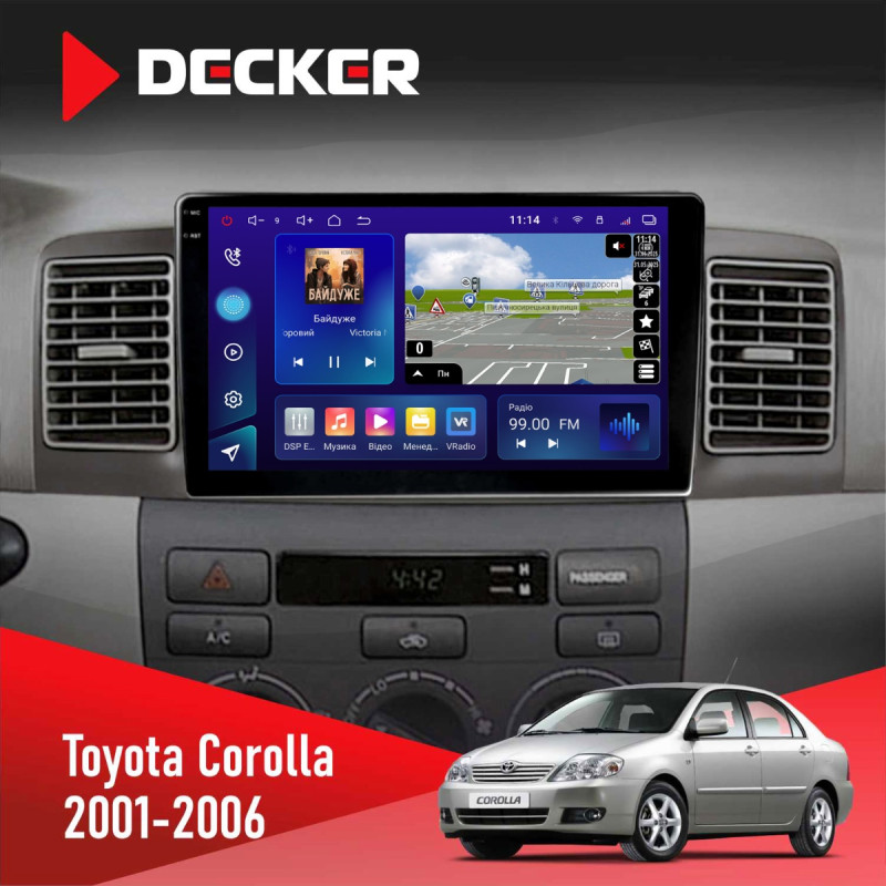 Штатна магнітола Toyota Corolla 2001-2006 Decker D9-009 4x64, DSP, 4G, 2k
