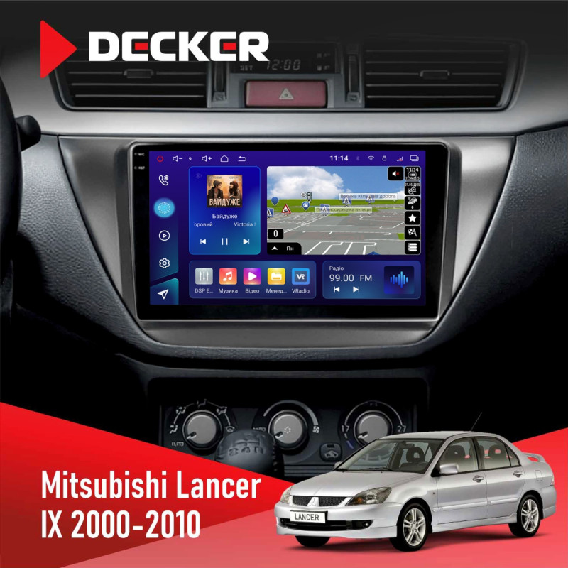 Штатна магнітола Mitsubishi Lancer 9 2000-2010 Black Decker D9-009 4x64, DSP, 4G, 2k