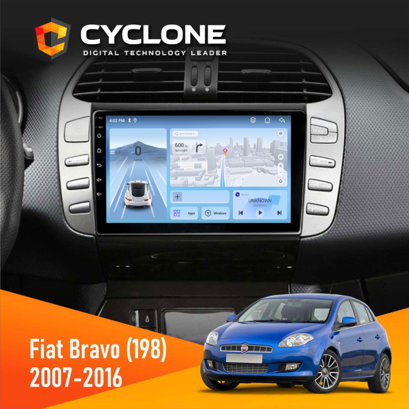Штатна магнітола Fiat Bravo (198) 2007-2016 Cyclone C9-012 4x64, DSP, 4G