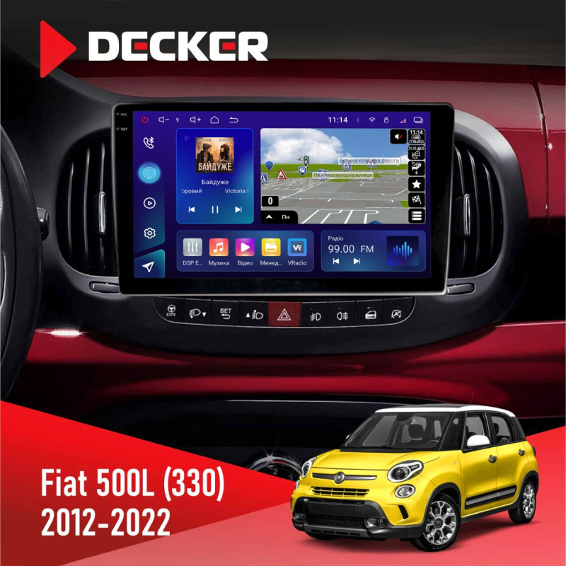 Штатна магнітола Fiat 500L (330) 2012-2022 Decker D10-009 4x64, DSP, 4G, 2k