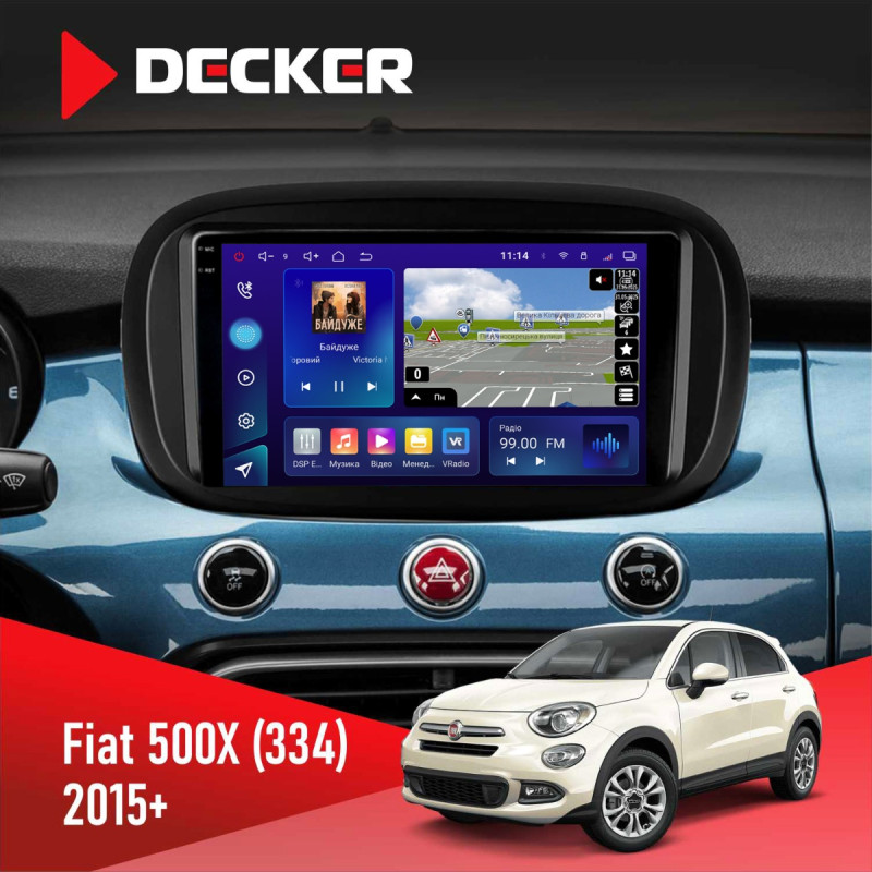 Штатна магнітола Fiat 500X (334) 2015+ Decker D9-009 4x64, DSP, 4G, 2k