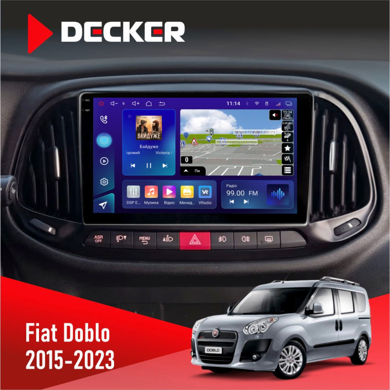 Штатна магнітола Fiat Doblo 2015-2023 Decker D9-009 4x64, DSP, 4G, 2k