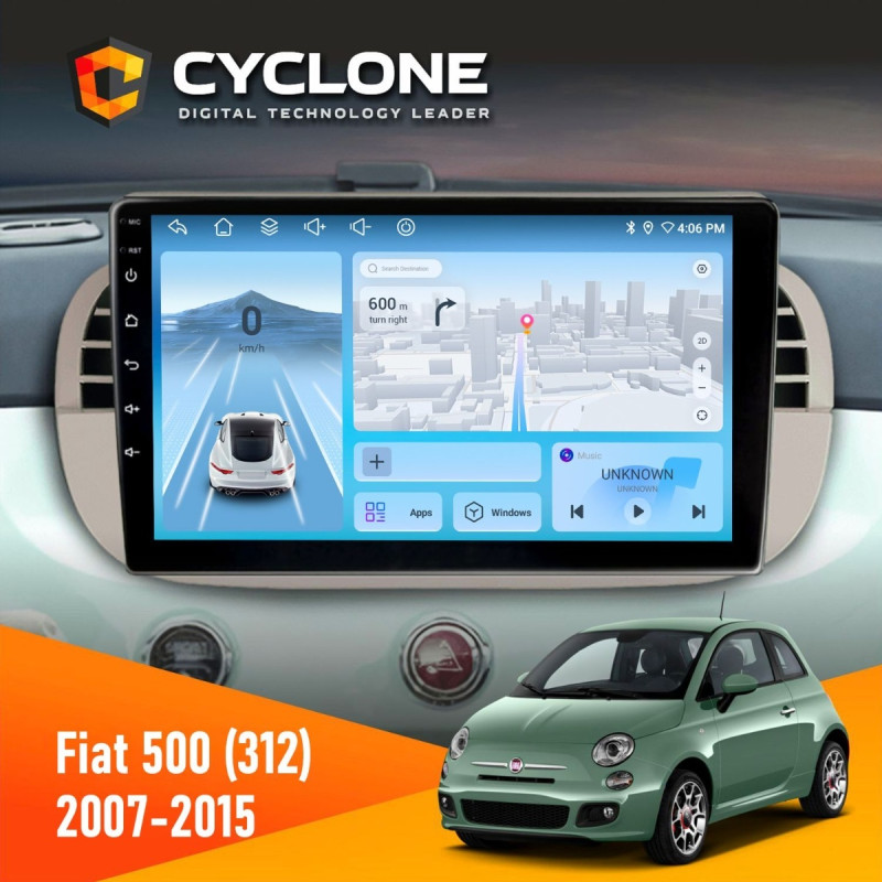 Штатна магнітола Fiat 500 (312) 2007-2015 Cyclone C9-012 4x64, DSP, 4G