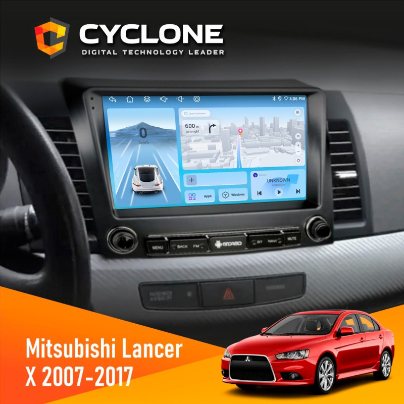 Штатна магнітола Mitsubishi Lancer X 2007-2017 Cyclone C9-012 4x64, DSP, 4G