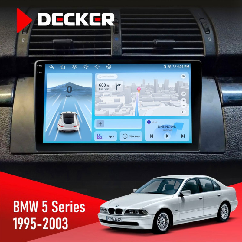 Штатна магнітола BMW 5 Series (E39) 1995-2003 Радіо модуль Decker D9-010 6x128, DSP, 4G, 2K