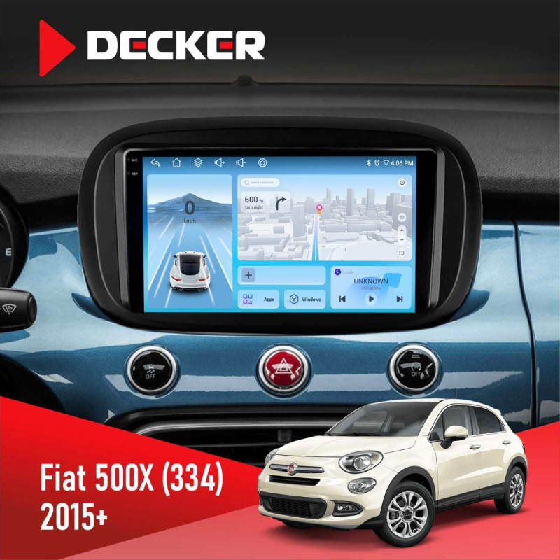 Штатна магнітола Fiat 500X (334) 2015+ Decker D9-010 6x128, DSP, 4G, 2K