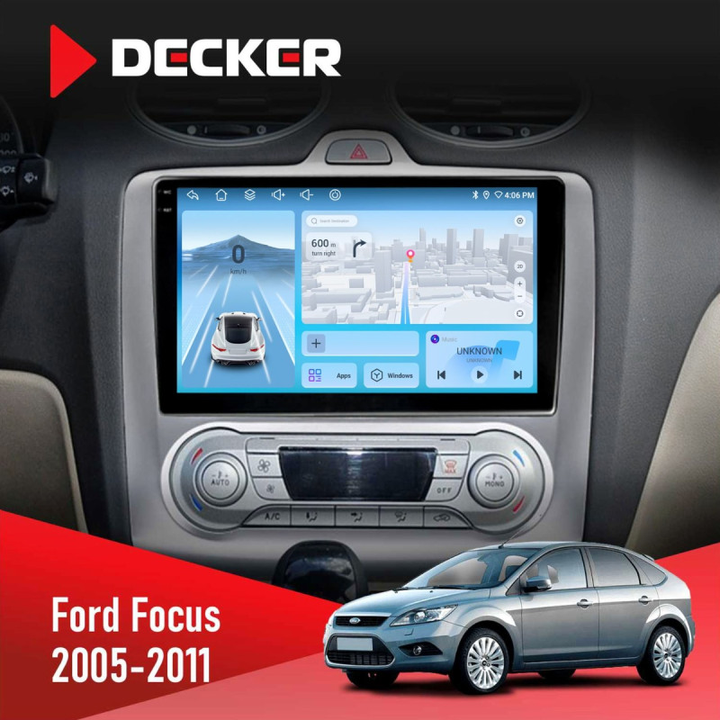 Штатна магнітола Ford Focus 2 2005-2011 Black Climate Decker D9-010 6x128, DSP, 4G, 2K