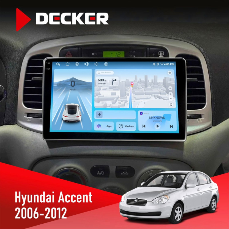 Штатна магнітола Hyundai Accent 2006-2012 Black Decker D9-010 6x128, DSP, 4G, 2K