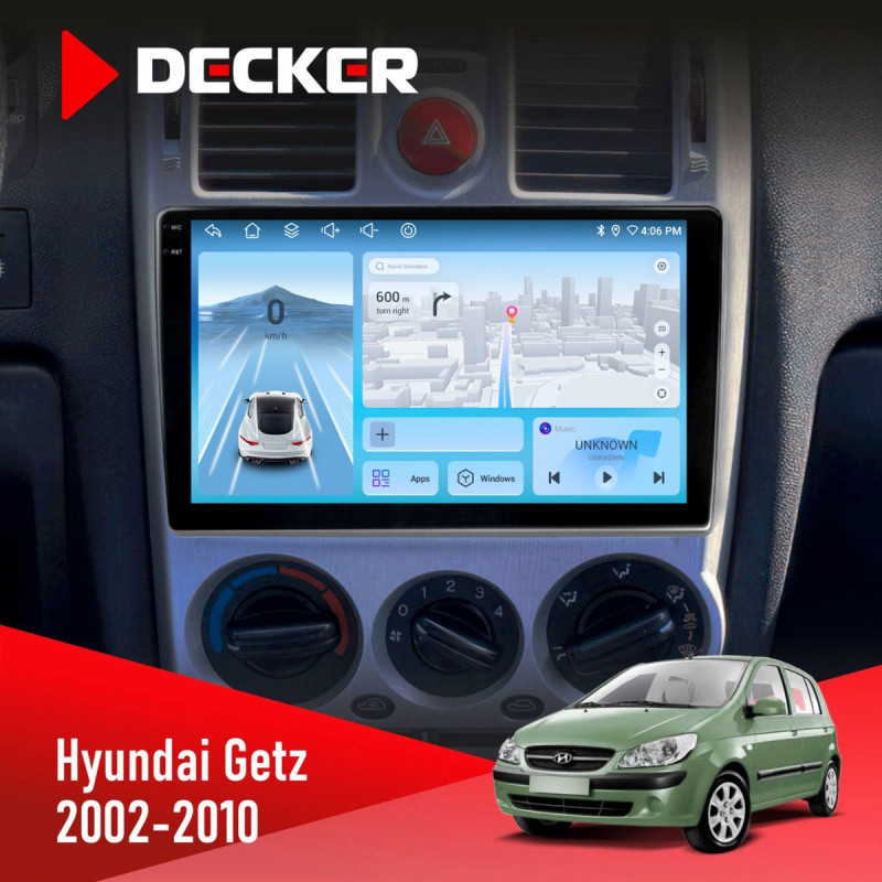 Штатна магнітола Hyundai Getz 2002-2010 Decker D9-010 6x128, DSP, 4G, 2K