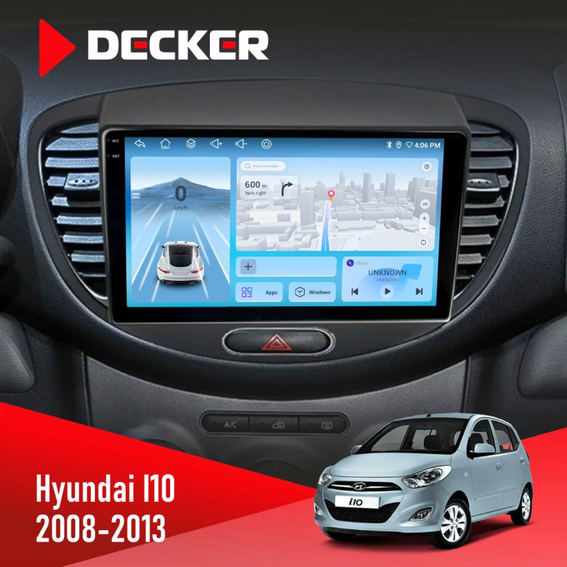 Штатна магнітола Hyundai i10 2008-2013 Decker D9-010 6x128, DSP, 4G, 2K
