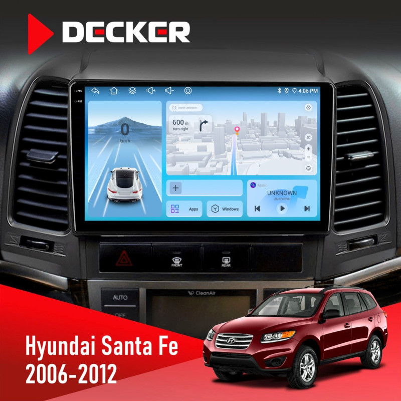 Штатна магнітола Hyundai Santa Fe 2006-2012 Decker D9-010 6x128, DSP, 4G, 2K