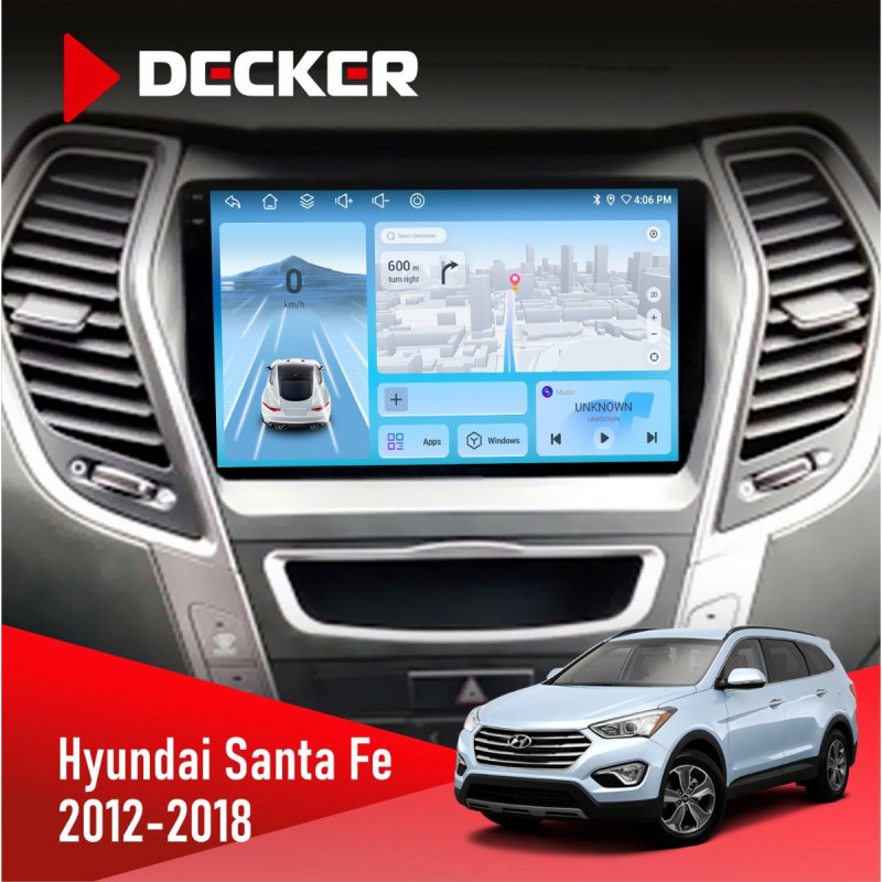 Штатна магнітола Hyundai Santa Fe 2012-2018 CAN Decker D9-010 6x128, DSP, 4G, 2K