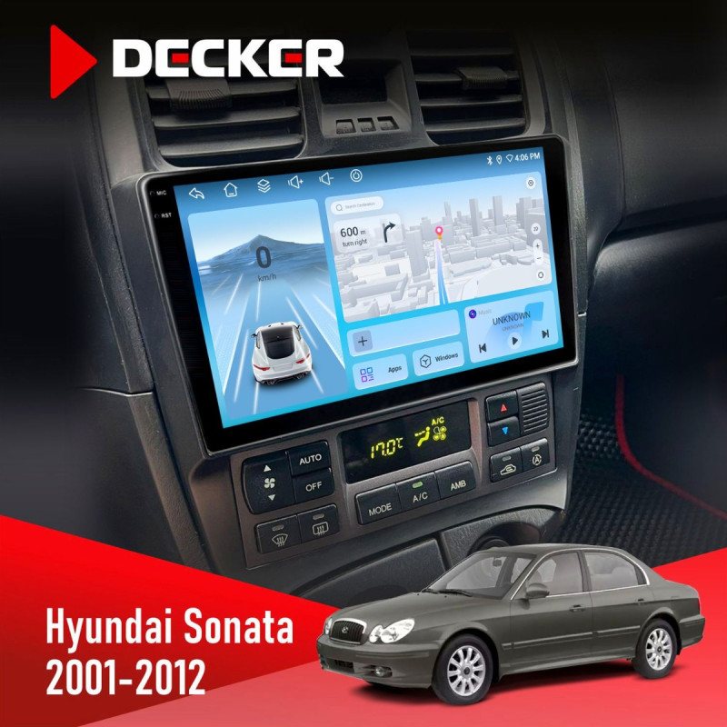 Штатна магнітола Hyundai Sonata (EF) 2001-2012 Decker D9-010 6x128, DSP, 4G, 2K