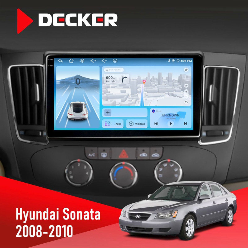 Штатна магнітола Hyundai Sonata 2008-2010 Decker D9-010 6x128, DSP, 4G, 2K
