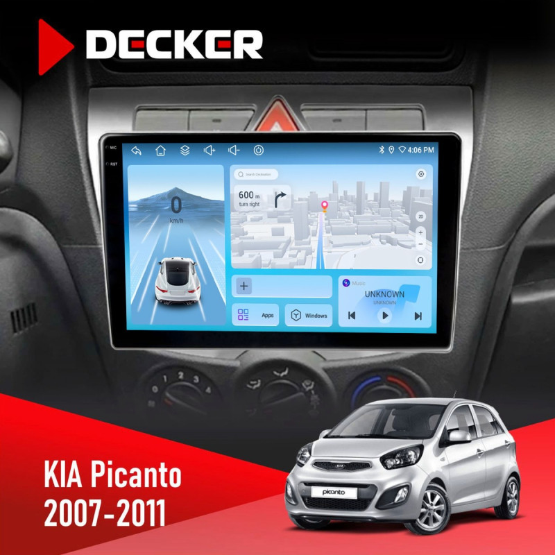 Штатна магнітола KIA Picanto 2007-2011 Decker D9-010 6x128, DSP, 4G, 2K