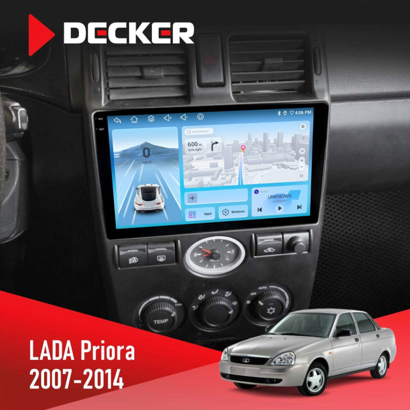 Штатна магнітола Lada Priora Black 2007-2014 Decker D9-010 6x128, DSP, 4G, 2K