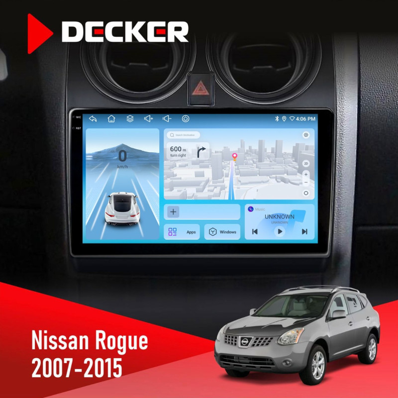 Штатна магнітола Nissan Rogue 2007-2015 Decker D9-010 6x128, DSP, 4G, 2K