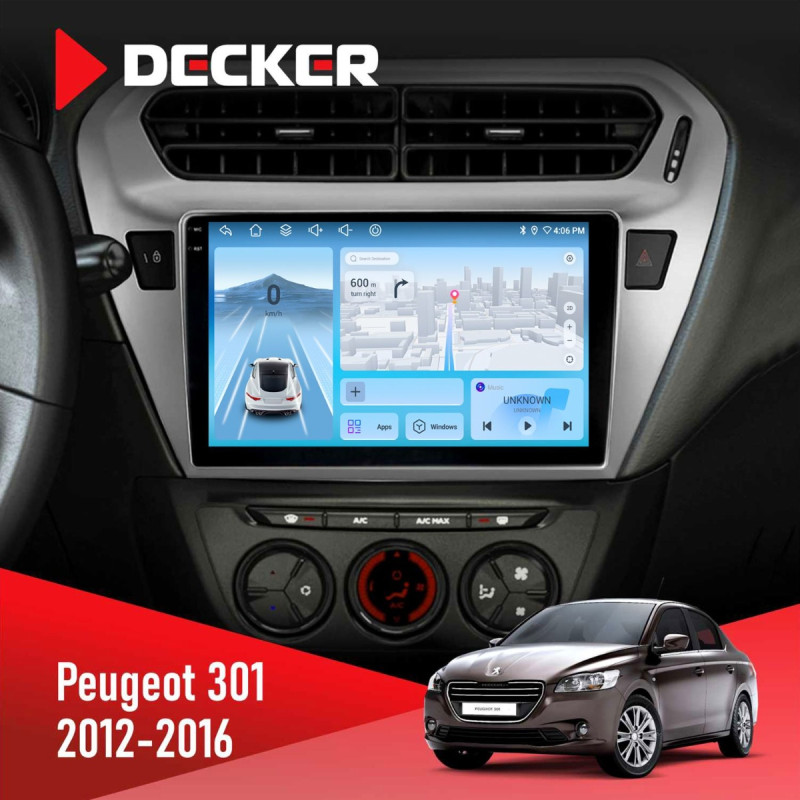 Штатна магнітола Peugeot 301 2012-2016 Decker D9-010 6x128, DSP, 4G, 2K