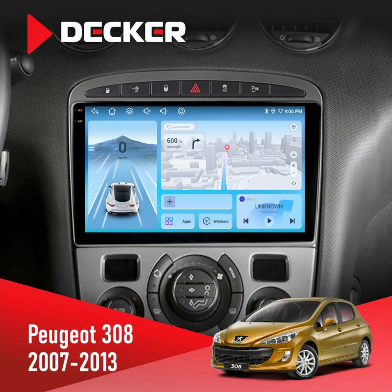 Штатна магнітола Peugeot 308 2007-2013 Black Decker D9-010 6x128, DSP, 4G, 2K
