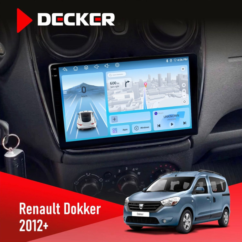 Штатна магнітола Renault Dokker, Sandero, Lodgy 2012+ (1 кнопка) Decker D9-010 6x128, DSP, 4G, 2K