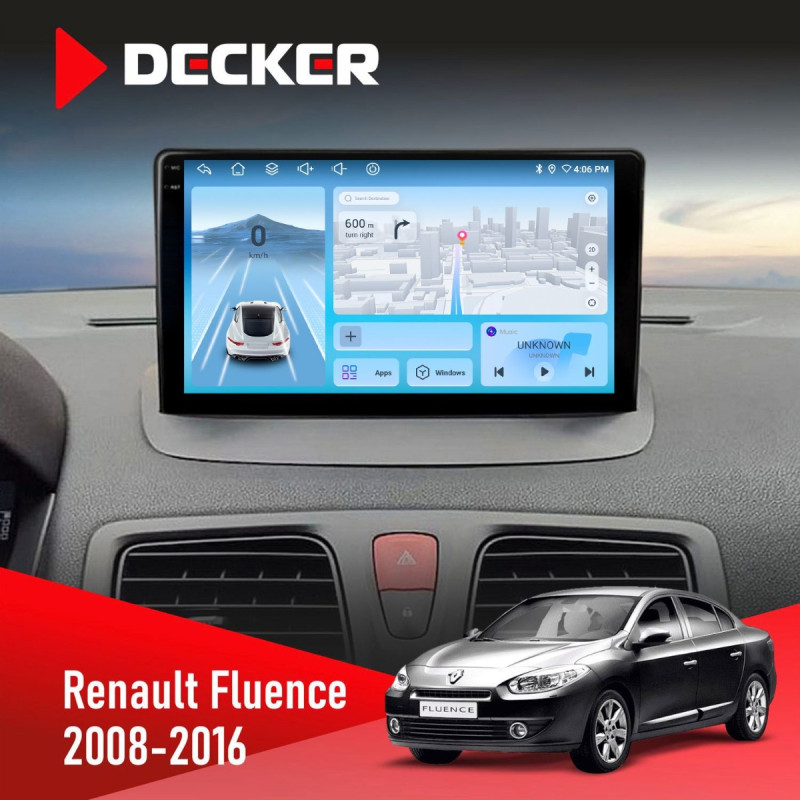 Штатна магнітола Renault Fluence 2009-2017 Decker D9-010 6x128, DSP, 4G, 2K