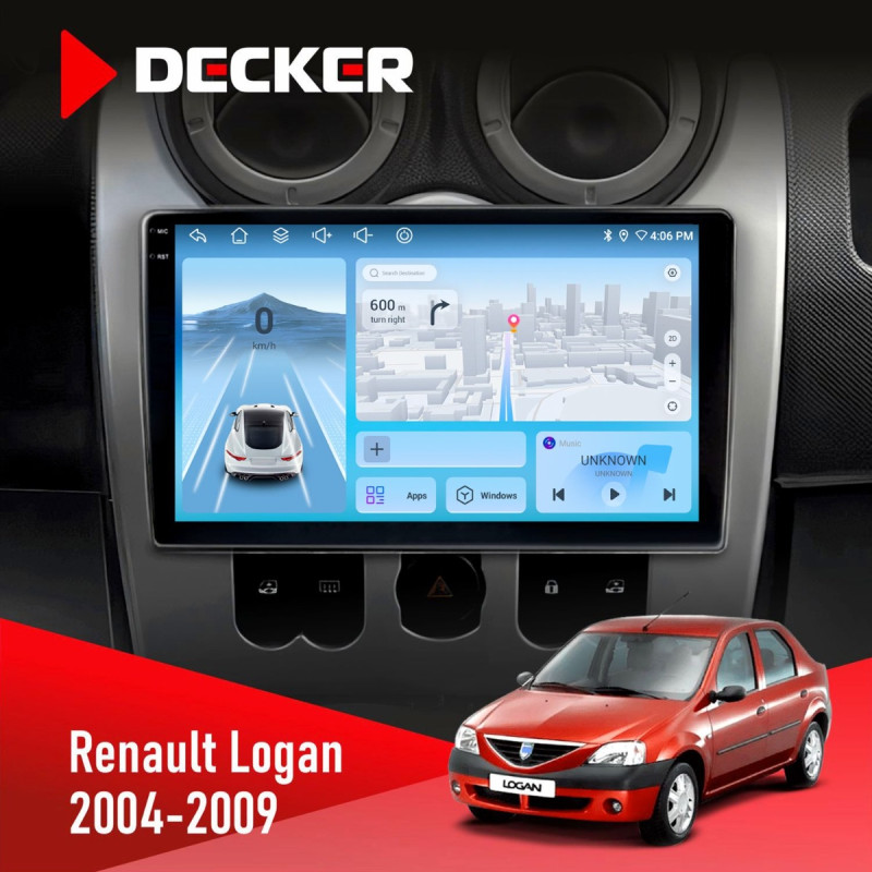 Штатна магнітола Renault Logan 2004-2007 Decker D9-010 6x128, DSP, 4G, 2K