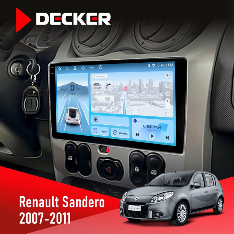 Штатна магнітола Renault Sandero 2007-2011 Decker D9-010 6x128, DSP, 4G, 2K
