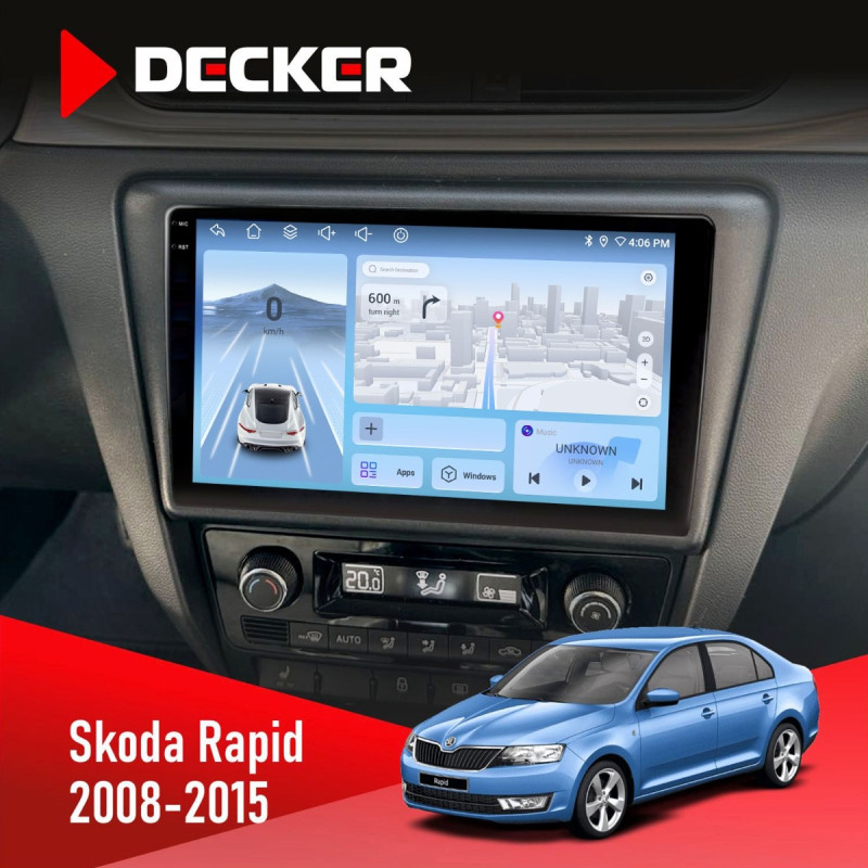 Штатна магнітола Skoda Rapid 2013-2018 Decker D9-010 6x128, DSP, 4G, 2K