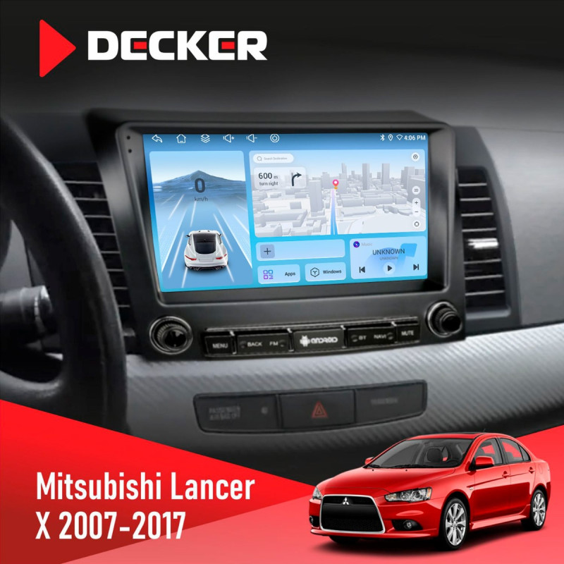 Штатна магнітола Mitsubishi Lancer X 2007-2017 AMP Rockford Decker D10-010 6x128, DSP, 4G, 2K