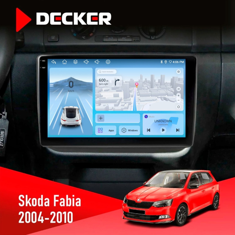 Штатна магнітола Skoda Fabia 2007-2014 Decker D10-010 6x128, DSP, 4G, 2K