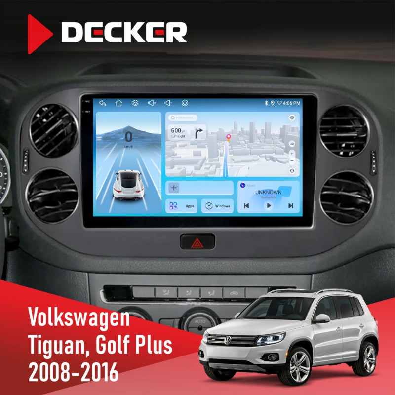 Штатна магнітола Volkswagen Tiguan, Golf Plus 2008-2016 Black Decker D10-010 6x128, DSP, 4G, 2K
