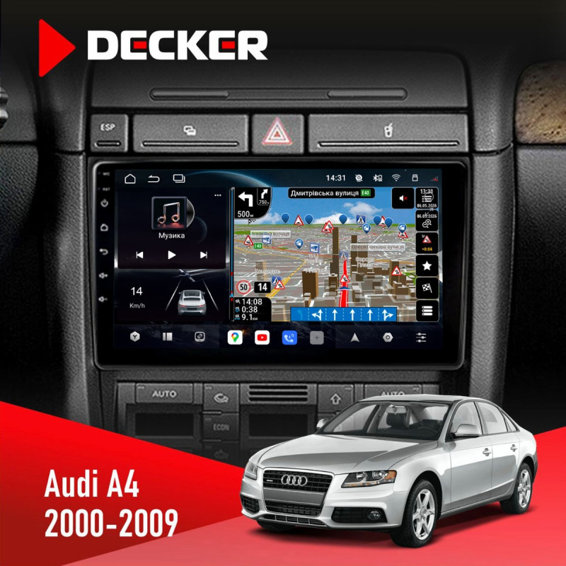 Штатна магнітола Audi A4 2000-2009 Decker D9-011 4x64, DSP, 4G, 360