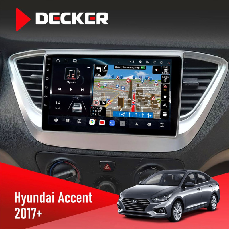 Штатна магнітола Hyundai Accent 2010-2017 Decker D9-011 4x64, DSP, 4G, 360