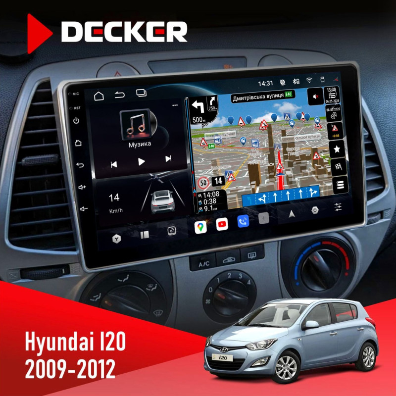 Штатна магнітола Hyundai i10 2013-2015 Decker D9-011 4x64, DSP, 4G, 360