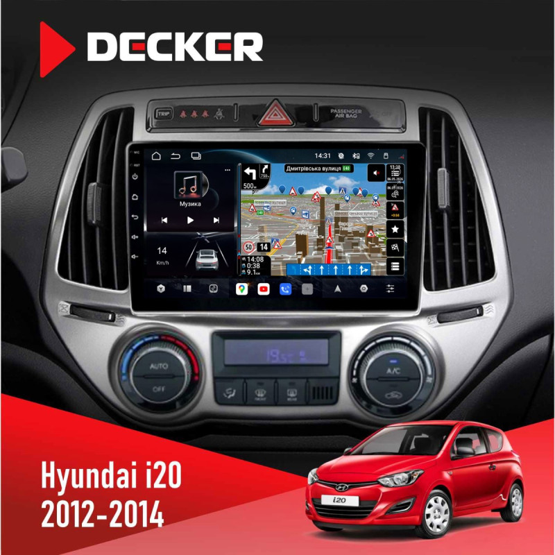 Штатна магнітола Hyundai i20 2009-2012 Climate Decker D9-011 4x64, DSP, 4G, 360