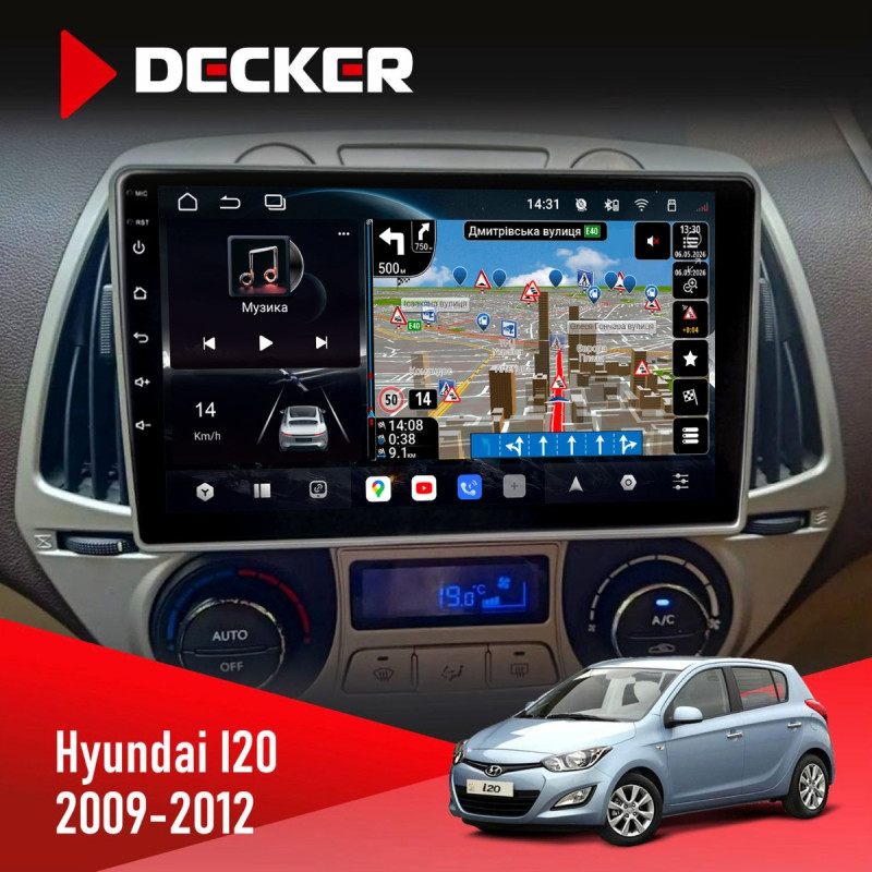 Штатна магнітола Hyundai i20 2009-2012 Decker D9-011 4x64, DSP, 4G, 360
