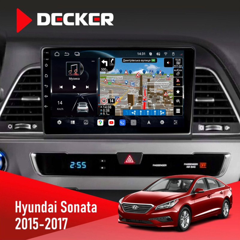 Штатна магнітола Hyundai Sonata 2008-2010 Climate Decker D9-011 4x64, DSP, 4G, 360
