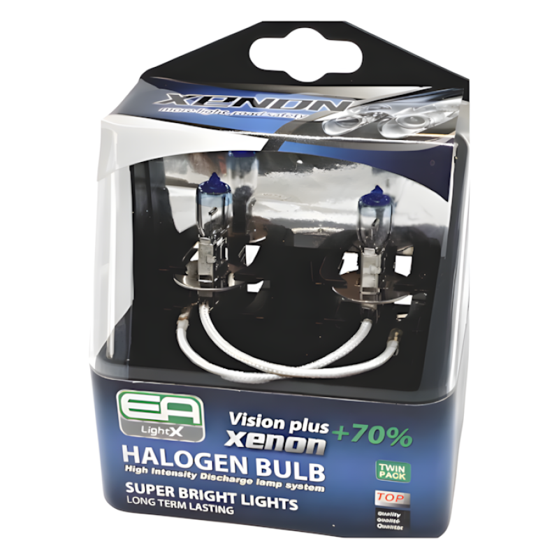 Комплект галогенних ламп H1 EA Light Vision Plus +70% яскравіший, 12V 55W (2 шт), для ближнього/дальнього світла