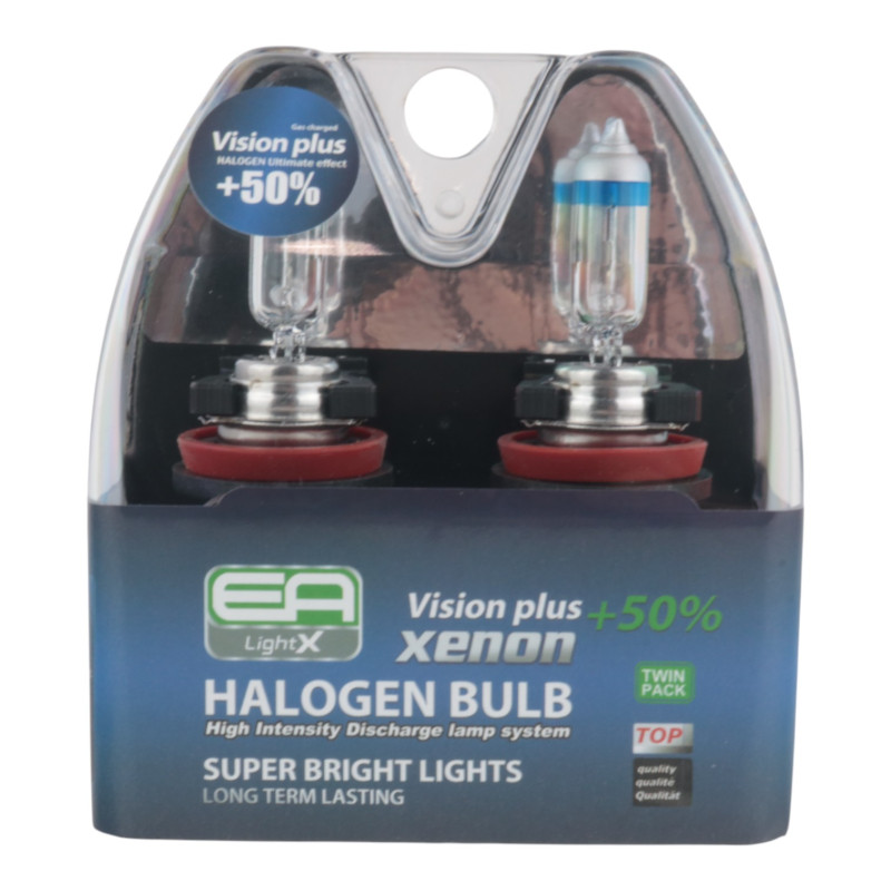 Комплект галогенних ламп EA Light X H11 12V 55W PGJY19-2 VISION PLUS+70% (пластиковий бокс 2шт)