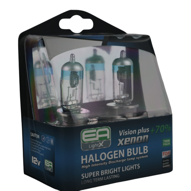 Комплект галогенних ламп H4 EA Light Vision Plus +70% яскравіший, 12V 60/55W (2 шт), для ближнього/дальнього світла