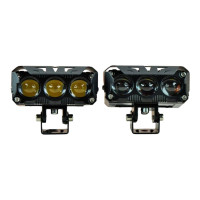 Дополнительная светодиодная LED фара JR-3LED-G 110Вт с двумя режимами света (3000K желтый / 6000K белый, с вентилятором, размеры 100×40×55 мм) 2 шт