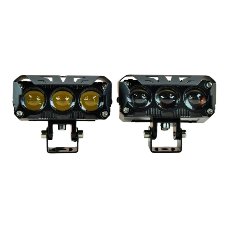 Дополнительная светодиодная LED фара JR-3LED-G 110Вт с двумя режимами света (3000K желтый / 6000K белый, с вентилятором, размеры 100×40×55 мм) 2 шт