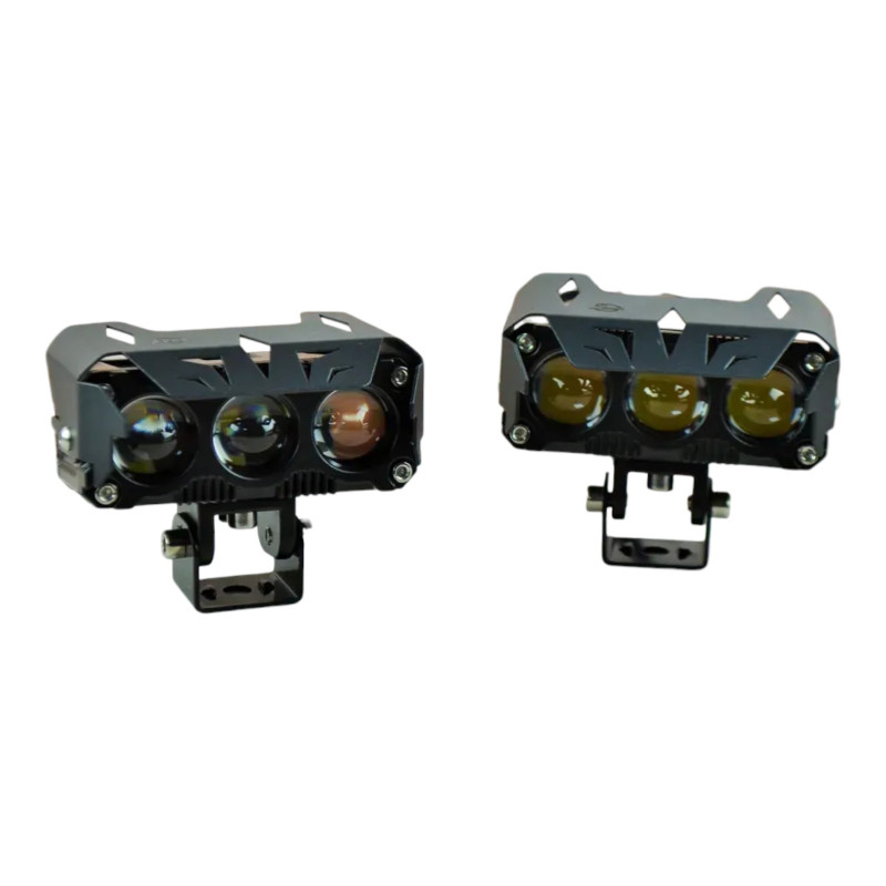Дополнительная светодиодная LED фара JR-3LED-G 110Вт с двумя режимами света (3000K желтый / 6000K белый, с вентилятором, размеры 100×40×55 мм) 2 шт