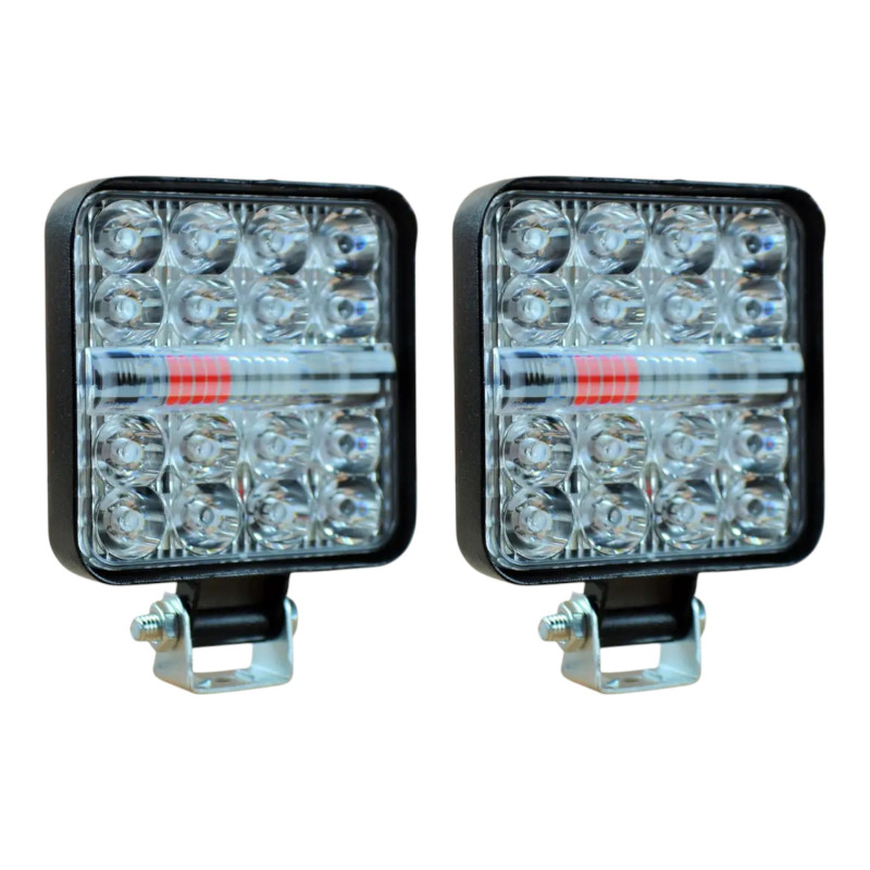 Комплект LED фар 26W 6000K квадратних Mini (біле світло + жовтий стробоскоп, 2 шт.)